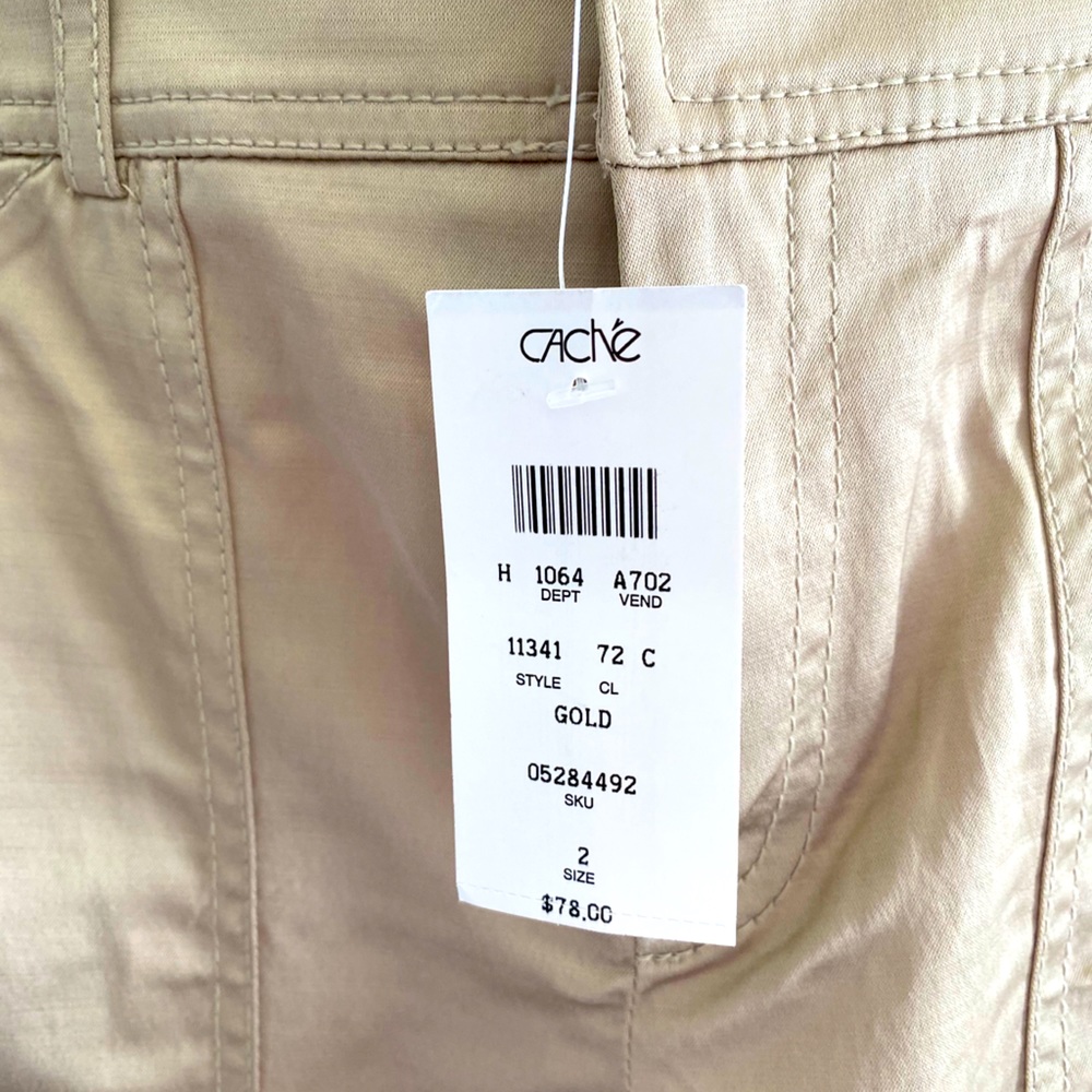 NWT Cache sz 2 gold silky cargo capri cropped pant - Picture 1 of 3